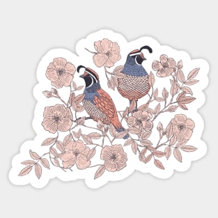 Quail and Wild Roses Sticker